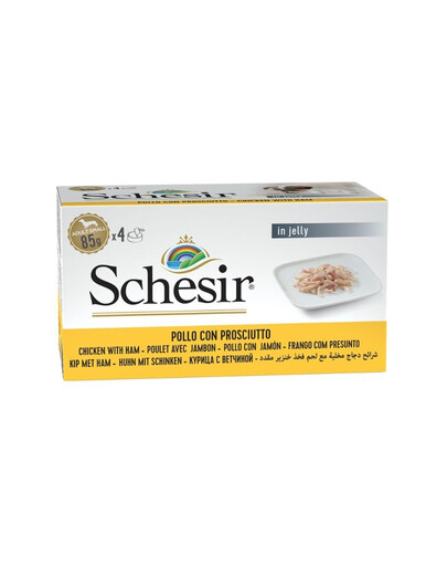 SCHESIR Poulet et jambon en gelée, nourriture humide pour chiens, 4 x 85 g