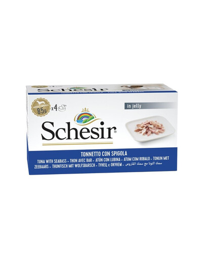 SCHESIR Thon et sébaste en gelée, nourriture humide pour chiens, 4 x 85 g