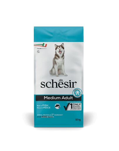 SCHESIR Original Medium Adult Poisson – Croquettes pour chiens adultes de taille moyenne, 12 kg