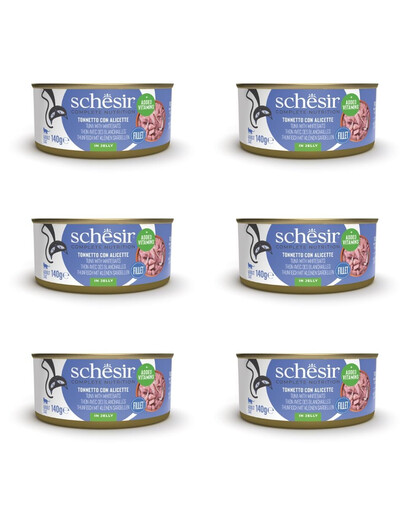 SCHESIR Aliment complémentaire pour chats à base de thon et de petits poissons de mer 6x140 g