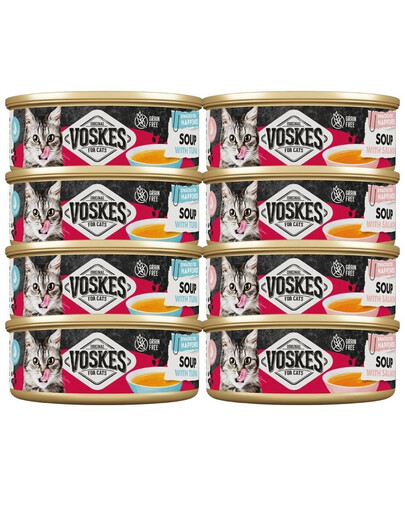 VOSKES Soup Mix aux saveurs de poisson : soupe au saumon et au thon pour chats, 8 x 50 g