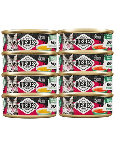 VOSKES Soup Mix aux saveurs de viande, 8 x 50 g : soupe au bœuf et au poulet pour chats