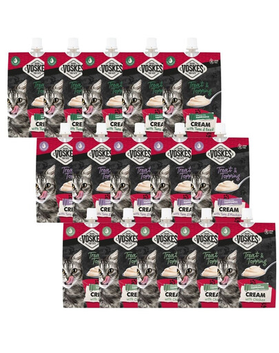 VOSKES Cream Mix, crème aux saveurs variées pour chats, 15 x 90 g