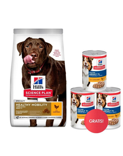 HILL'S Science Plan Canine Adult Healthy Mobility Large breed Chicken 14 kg karma dla psów ras dużych wsparcie stawów + 3 puszki mokrej karmy HILL"S GRATIS