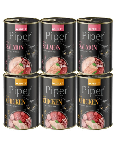 PIPER Animals Mix de saveurs au saumon et au poulet, nourriture humide pour chat 6 x 400 g