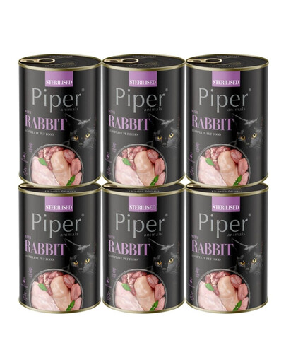 PIPER Animals Sterilised Rabbit avec du lapin, nourriture humide pour chats stérilisés 6x400g