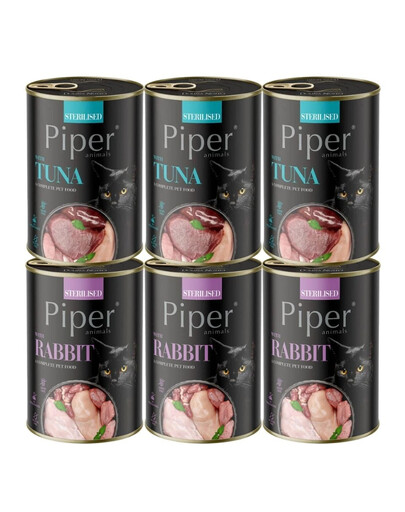 PIPER Animals Sterilised Mix saveurs avec du lapin et du thon, nourriture humide pour chats stérilisés 6x400g