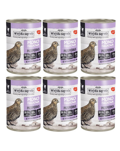 WIEJSKA ZAGRODA Caille sans protéines – nourriture humide pour chats, 6 x 400 g