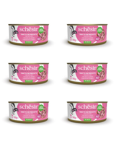 SCHESIR Thon au jambon en gelée pour chats, 6 x 85 g