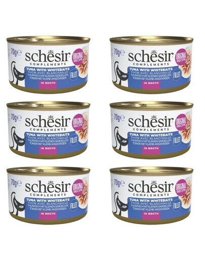 SCHESIR Thon aux sprats dans un bouillon pour chats 6x70 g