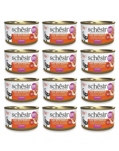 SCHESIR Thon à la courge en bouillon pour chats, 12 x 70 g