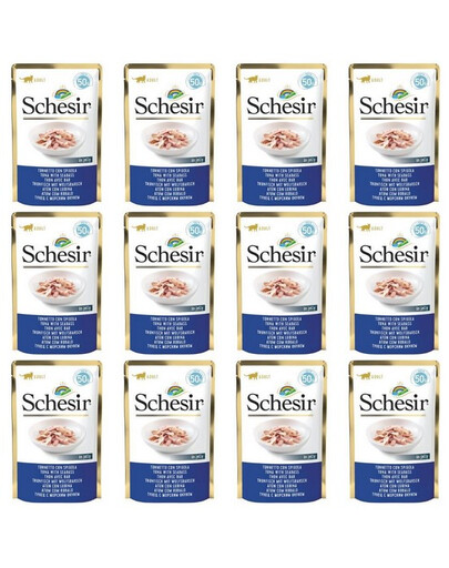SCHESIR Aliment complémentaire pour chats au thon et au bar 12 x 50 g