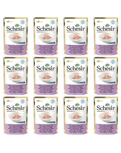 SCHESIR Thon, poulet et jambon en gelée pour chats 12×50 g