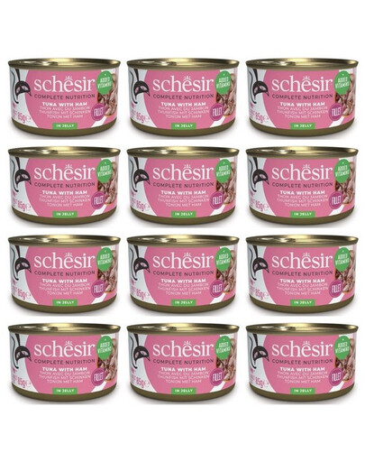 SCHESIR Thon au jambon en gelée pour chats, 12 x 85 g