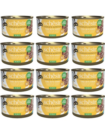 SCHESIR Thon avec surimi en gelée pour chats 12x85 g