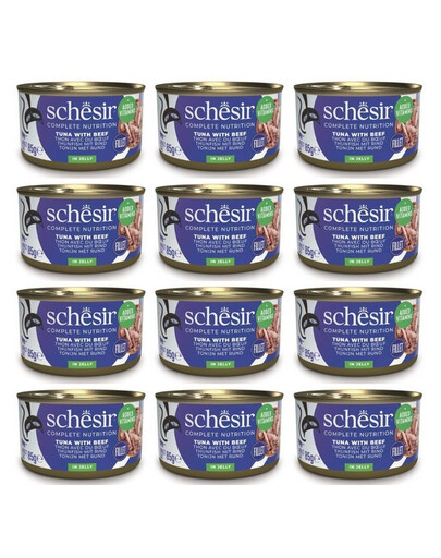 SCHESIR Thon et bœuf en gelée pour chats 12×85 g