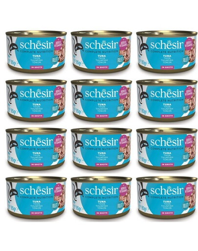 SCHESIR Thon au bouillon pour chats, 12 x 85 g