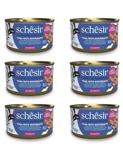 SCHESIR Thon avec sprats en bouillon pour chats 6×85 g