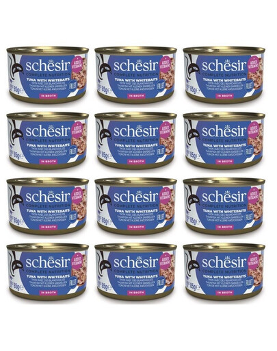 SCHESIR Thon avec sprats en bouillon pour chats 12x85 g