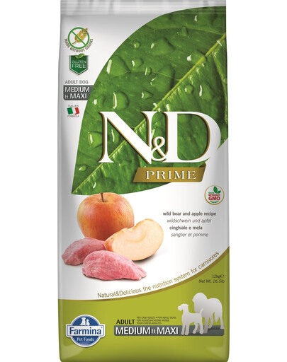FARMINA N&D Boar & Apple Dog Adult Medium & Maxi 2,5 kg sanglier & pomme pour chiens adultes de races moyennes et grandes + FARMINA N&D Quinoa Dental Treat Flatulence Medium/Maxi 100 g (7 pcs) GRATUIT