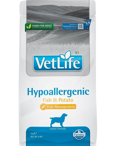 FARMINA Vet Life Hypoallergenic Fish & Potato Dog 2 kg croquettes pour chiens allergiques + FARMINA Vet Life Dental Treat Hypoallergenic Pork Mini 60 g (7 pcs) GRATUIT