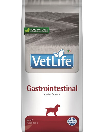 FARMINA Vet Life Gastrointestinal Dog 12 kg croquettes pour chiens ayant des troubles digestifs + 2 × FARMINA Vet Life Dental Treat Gastrointestinal Mini 60 g (7 pcs) GRATUIT