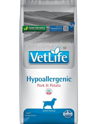 FARMINA Vet Life Hypoallergenic Pork & Potato Dog 12 kg croquettes pour chiens adultes allergiques + 2 × FARMINA Vet Life Dental Treat Hypoallergenic Pork Medium/Maxi 100 g (7 pcs) GRATUIT