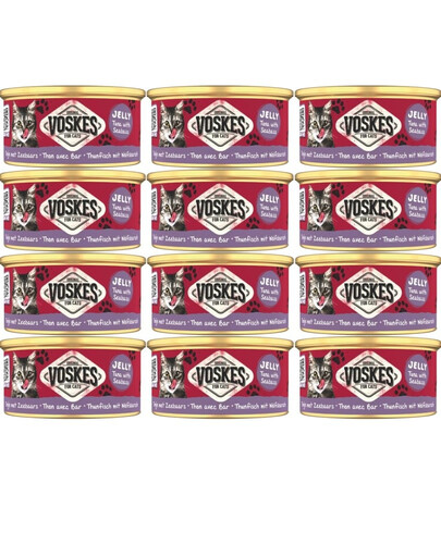 VOSKES Jelly Tuna with Seabass 12 x 85 g : 100 % thon et bar en gelée, aliment complémentaire pour chat