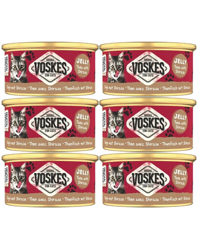 VOSKES Jelly Tuna with Shirasu 6x85 g 100% thon avec sardine en gelée, aliment complémentaire pour chat