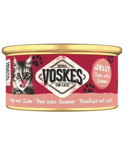 VOSKES Jelly Tuna with Salmon 24 x 85 g : 100 % thon et saumon en gelée, aliment complémentaire pour chat