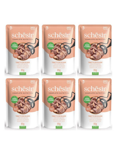SCHESIR Thon et saumon en gelée pour chats 6×85 g