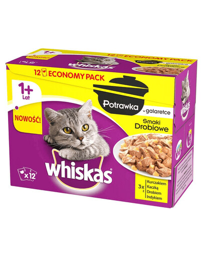 WHISKAS Un plat en gelée (1+ lat) Saveurs de la volaille 12x85g