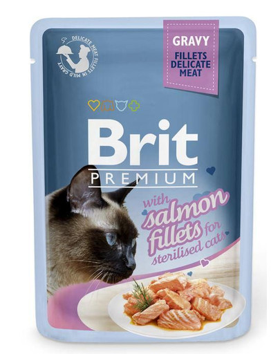 BRIT Premium Cat Pouch with Salmon Fillets in Gravy for Sterilised Cats 85g filet de saumon
