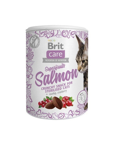 BRIT Care Cat Snack Superfruits Salmon - Friandises croustillantes au Saumon & Superfruits pour chats stérilisés - 100g