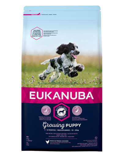 EUKANUBA Growing Puppy Medium Breed Chicken 2 kg croquettes pour chiots riches en poulet frais