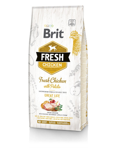 BRIT Fresh chicken with potato adult great life - Poulet frais & pommes de terre pour chiens adultes - 12 kg
