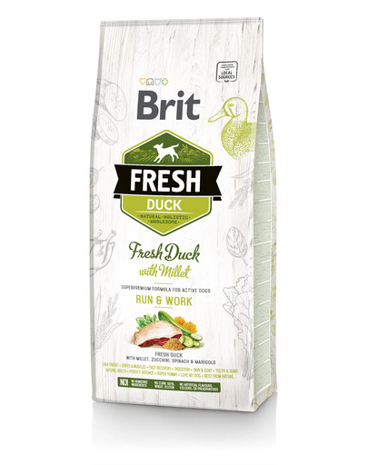 BRIT Fresh duck with millet active run & work - Canard frais & millet pour chiens actifs - 12 kg