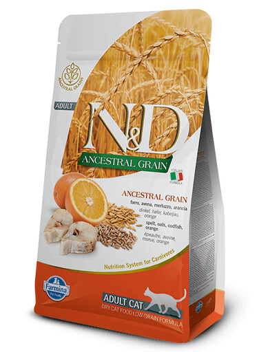 FARMINA N&D Ancestral Grain Codfish&Orange Adult Pour les chats adultes avec morue et orange 5 kg