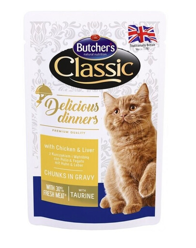 BUTCHER'S Classic Delicious Dinners - poulet et foie en sauce - 100 g
