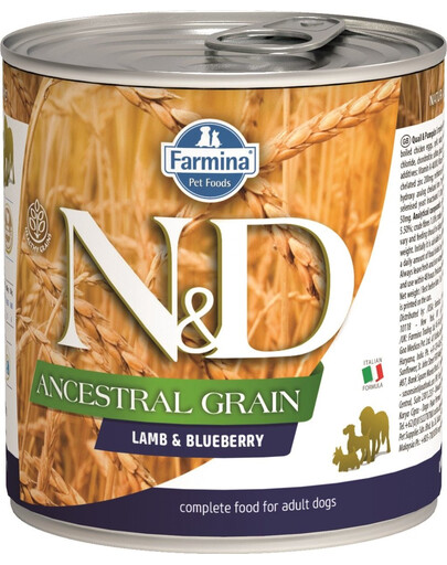 FARMINA N&D Ancestral Grain Lamb&Blueberry Adult Aliment humide pour chiens adultes avec agneau et myrtille 285 g