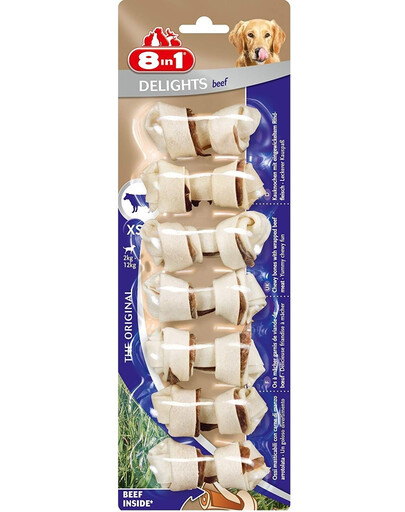 8IN1 Delights Beef XS Os à mâcher avec du bœuf roulé 7 pièces
