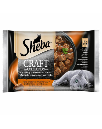 SHEBA Craft Collection 4x85g au bœuf, à l'agneau, à la dinde, au poulet en sauce