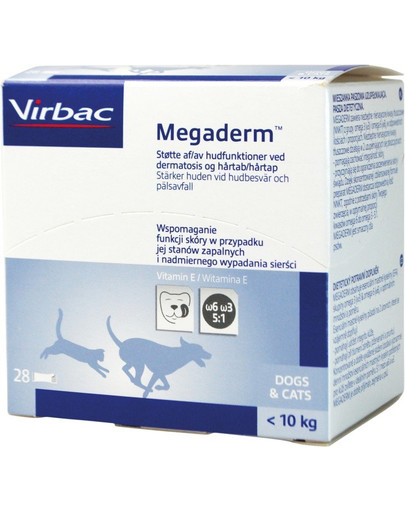 VIRBAC Megaderm -  complément alimentaire pour chiens et chats jusqu'à 10 kg pour les problèmes de peau - 28x4 ML