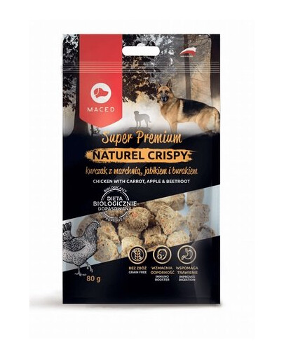 MACED Super Premium Naturel Crispy - Friandises croustillantes de poulet avec carottes, pommes et betteraves rouges - 80 g