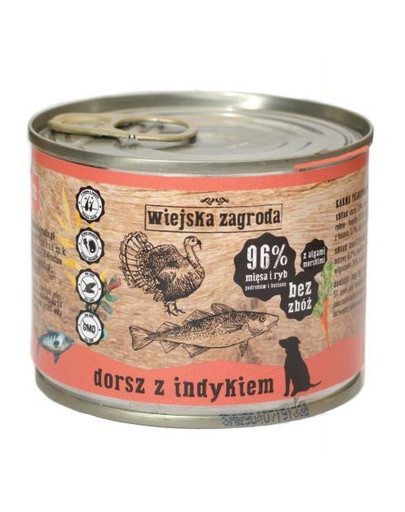 WIEJSKA ZAGRODA - Nourriture humide morue et dinde, sans céréales pour chiens - 200 g