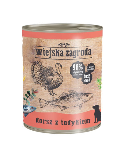WIEJSKA ZAGRODA - Nourriture humide morue et dinde, sans céréales pour chiens - 800 g