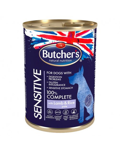 BUTCHER'S Blue Sensitive Pâtée d'agneau et de riz 390 g