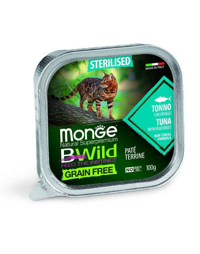 MONGE BWild GF Sterilised - Pâtée de thon et légumes sans céréales pour chats stérilisés - 100g