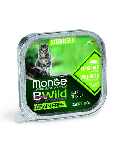 MONGE BWild Sterilised - Pâtée de sanglier et légumes sans céréales pour chats stérilisés - 100g