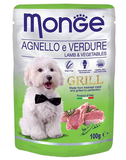 MONGE Grill croquettes pour chien agneau en morceaux avec légumes 100g